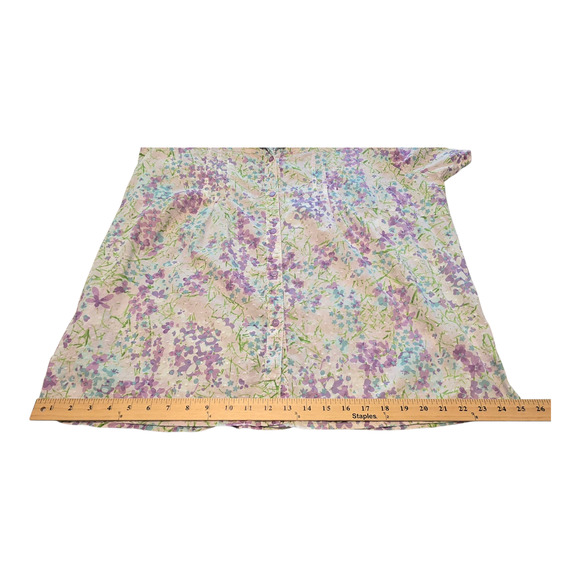Basic Editions Womens Button Up Shirt 1X Purple Floral Print Pintuck Swiss Dot - Picture 9 of 9
